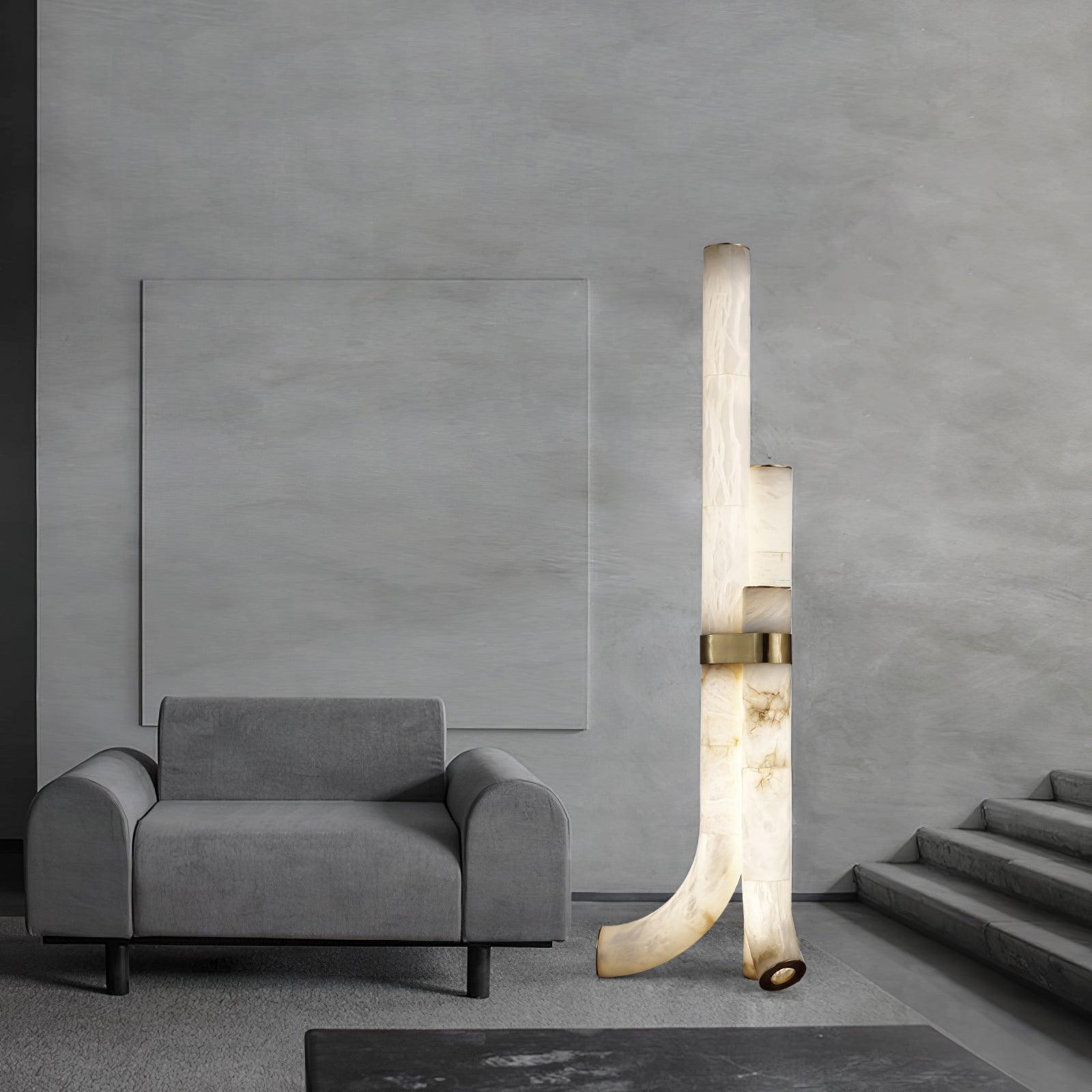 Lampada da Terra in Pietra con Pannelli di Alabastro Alti