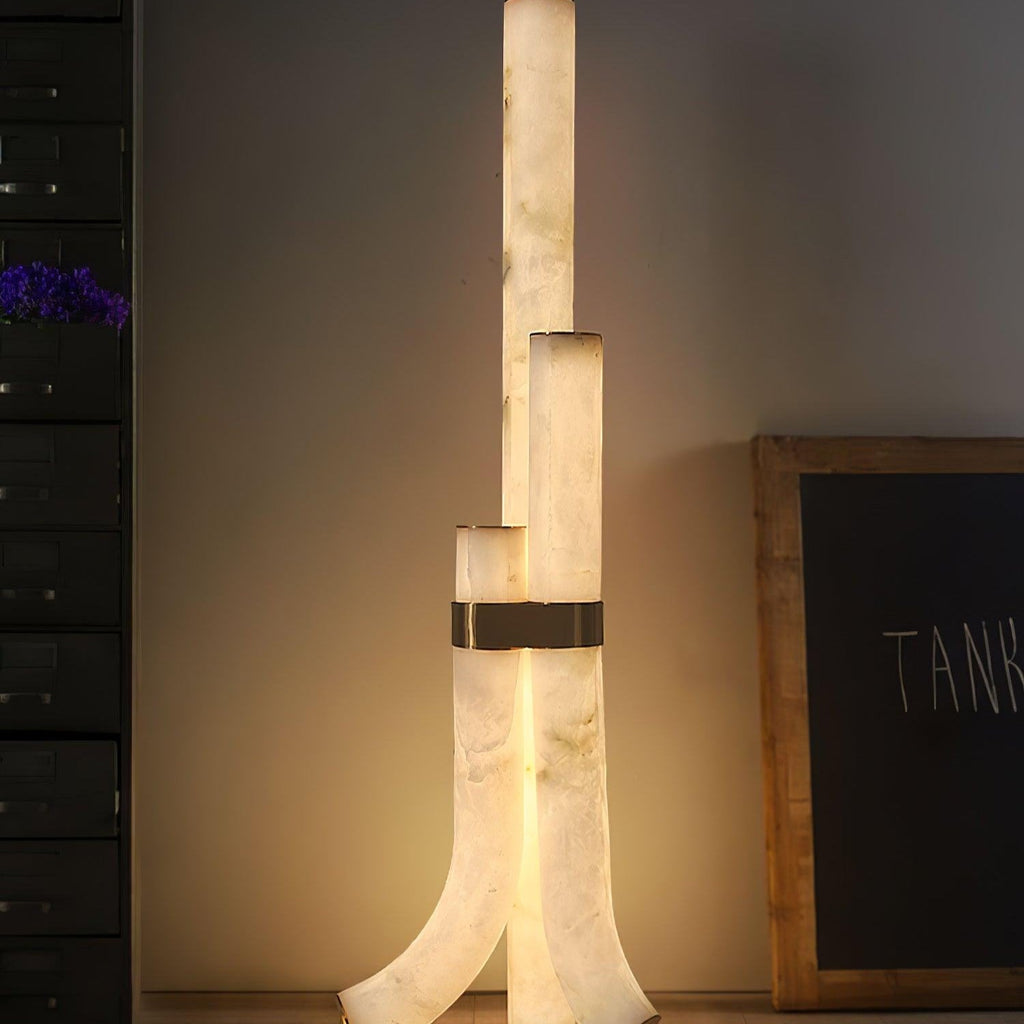 Lampada da Terra in Pietra con Pannelli di Alabastro Alti