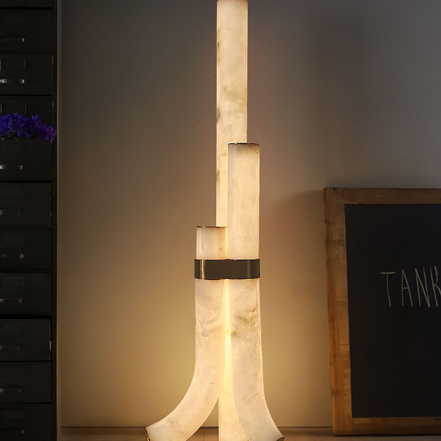 Lampada da Terra in Pietra con Pannelli di Alabastro Alti