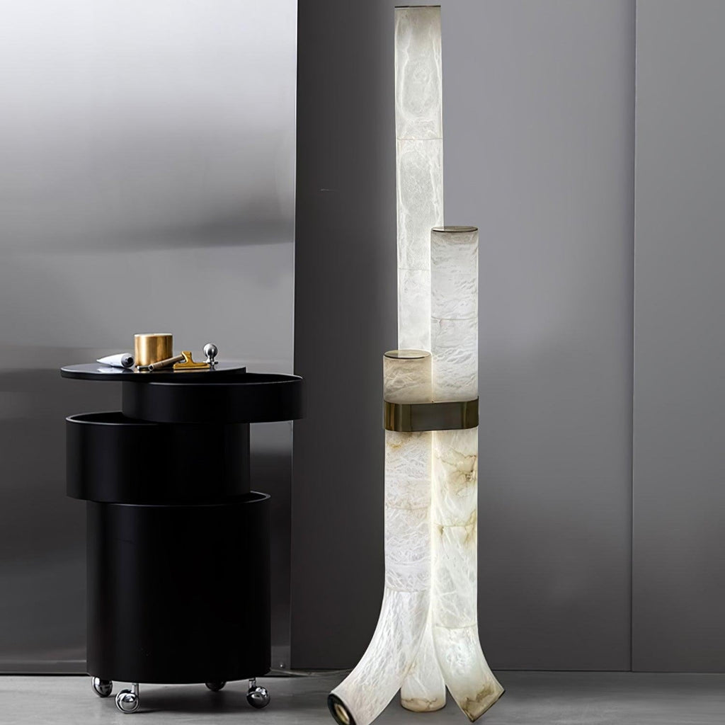 Lampada da Terra in Pietra con Pannelli di Alabastro Alti