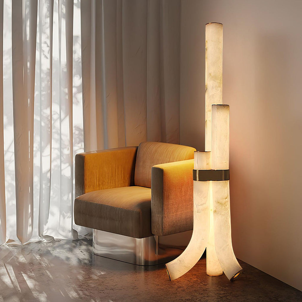 Lampada da Terra in Pietra con Pannelli di Alabastro Alti