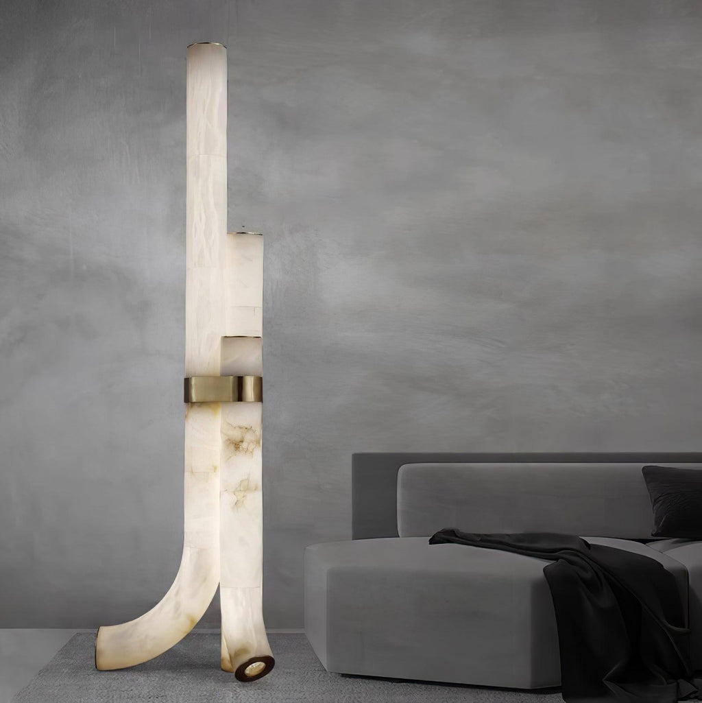 Lampada da Terra in Pietra con Pannelli di Alabastro Alti