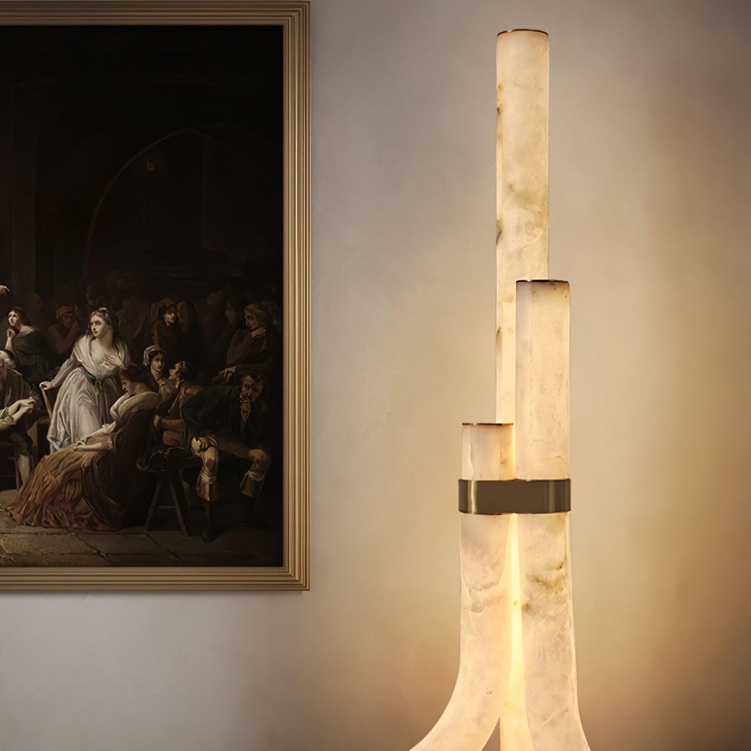 Lampada da Terra in Pietra con Pannelli di Alabastro Alti