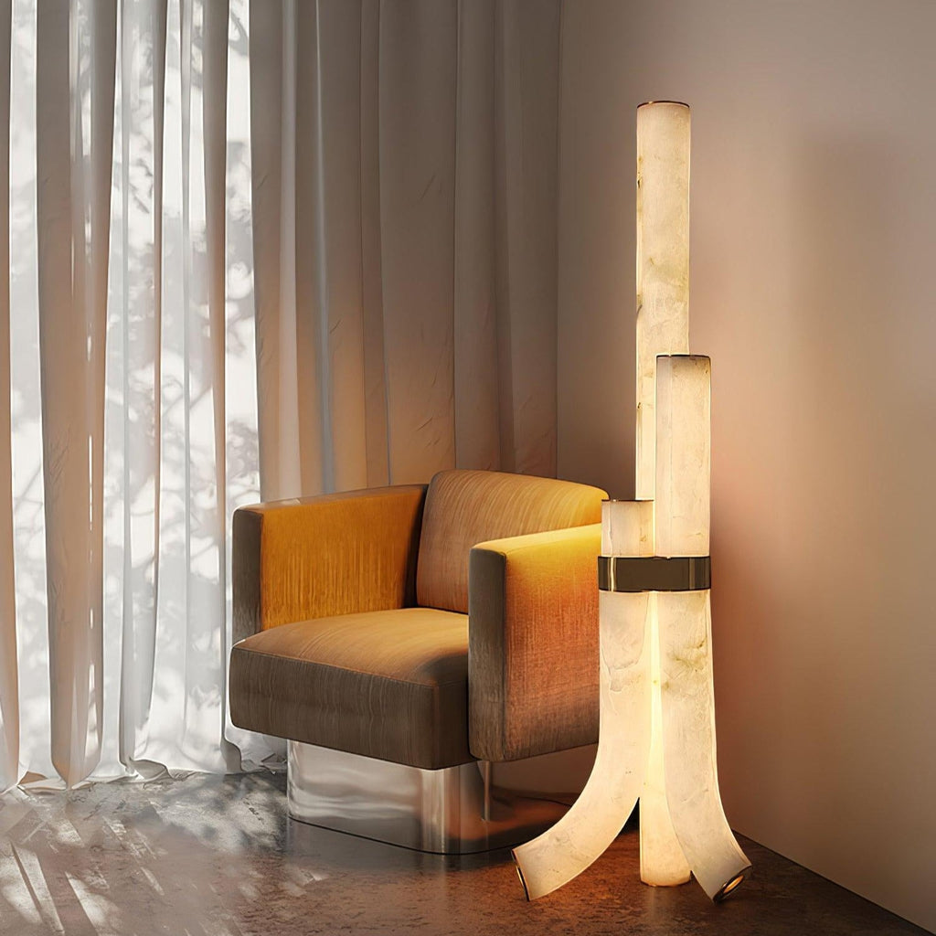 Lampada da Terra in Pietra con Pannelli di Alabastro Alti