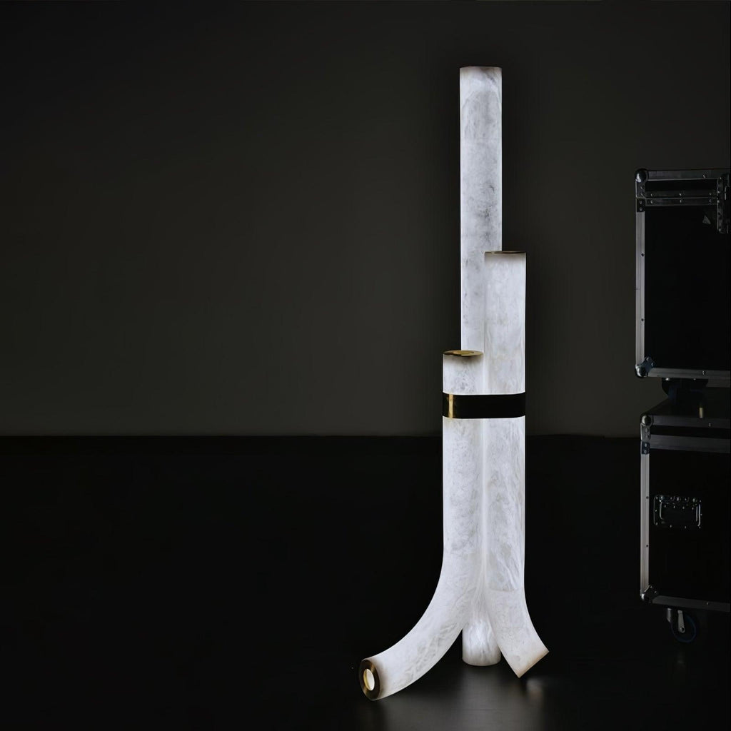 Lampada da Terra in Pietra con Pannelli di Alabastro Alti