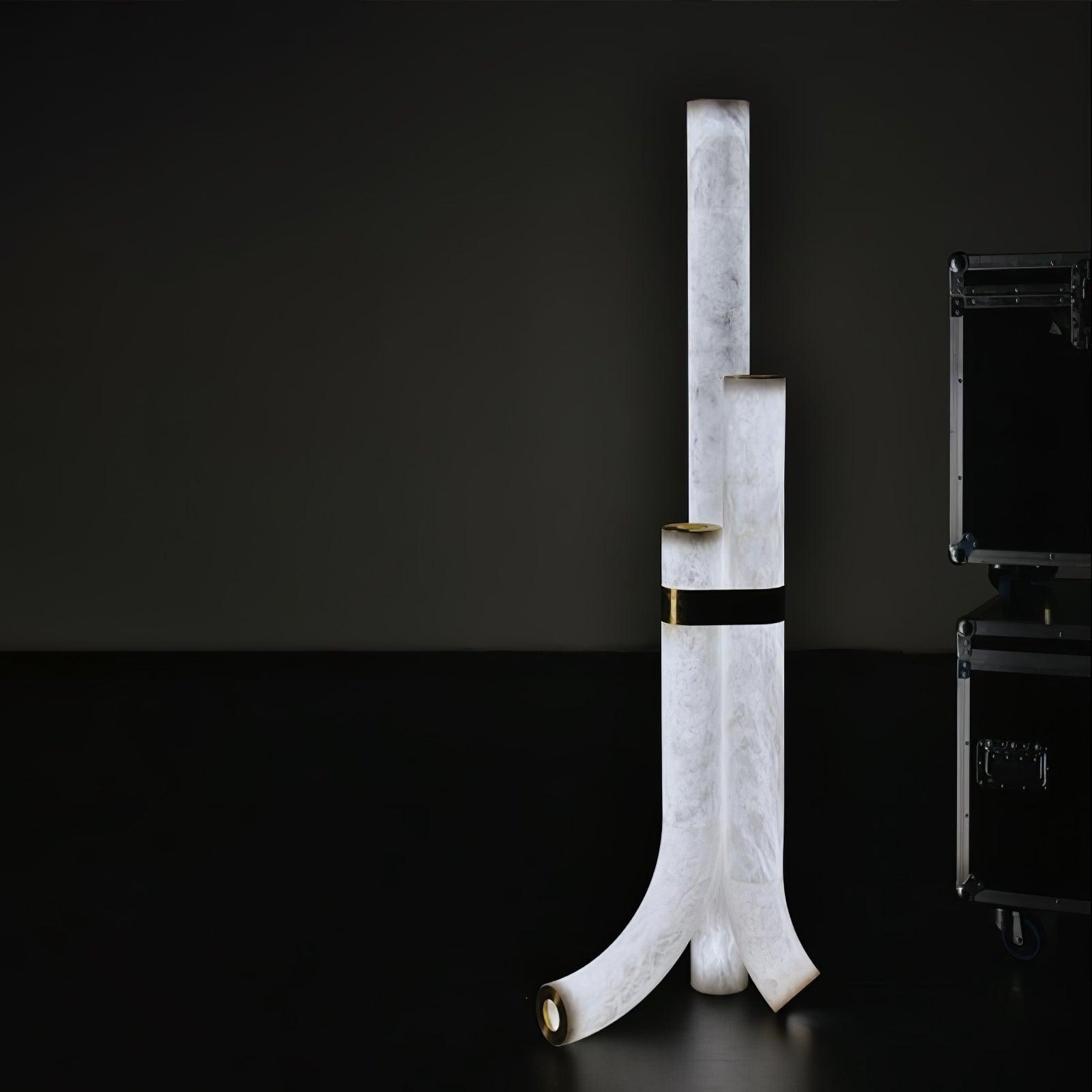 Lampada da Terra in Pietra con Pannelli di Alabastro Alti