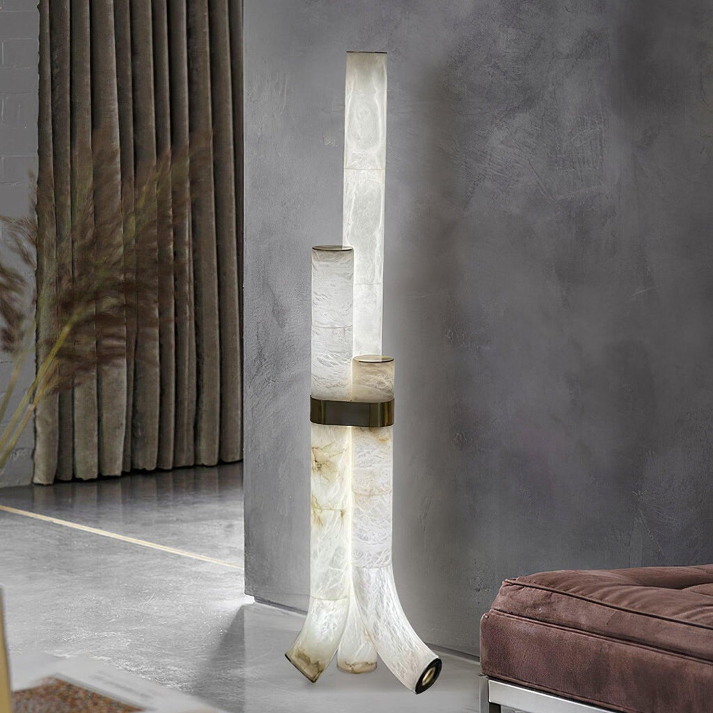 Lampada da Terra in Pietra con Pannelli di Alabastro Alti
