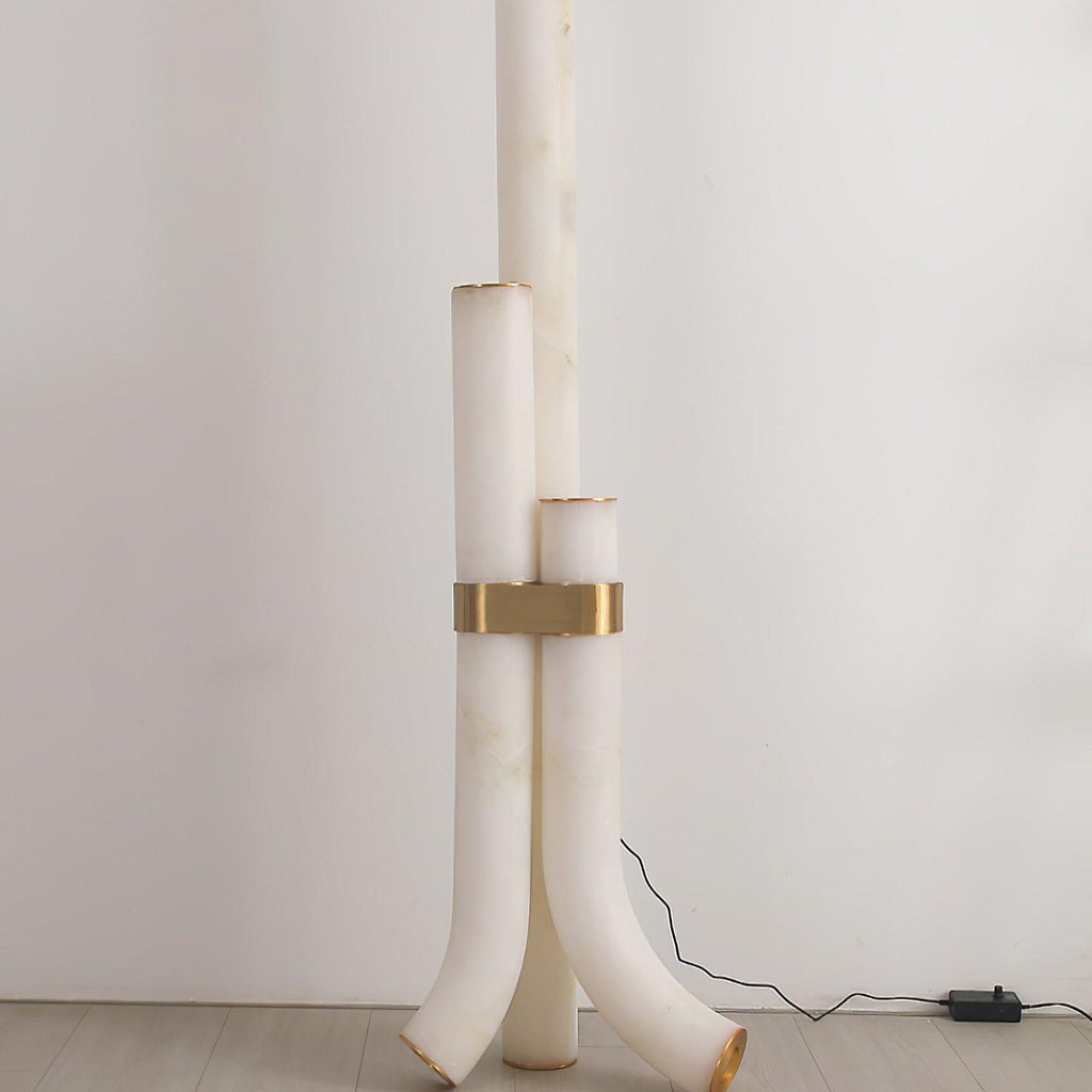 Lampada da Terra in Pietra con Pannelli di Alabastro Alti