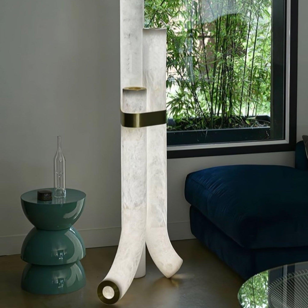 Lampada da Terra in Pietra con Pannelli di Alabastro Alti