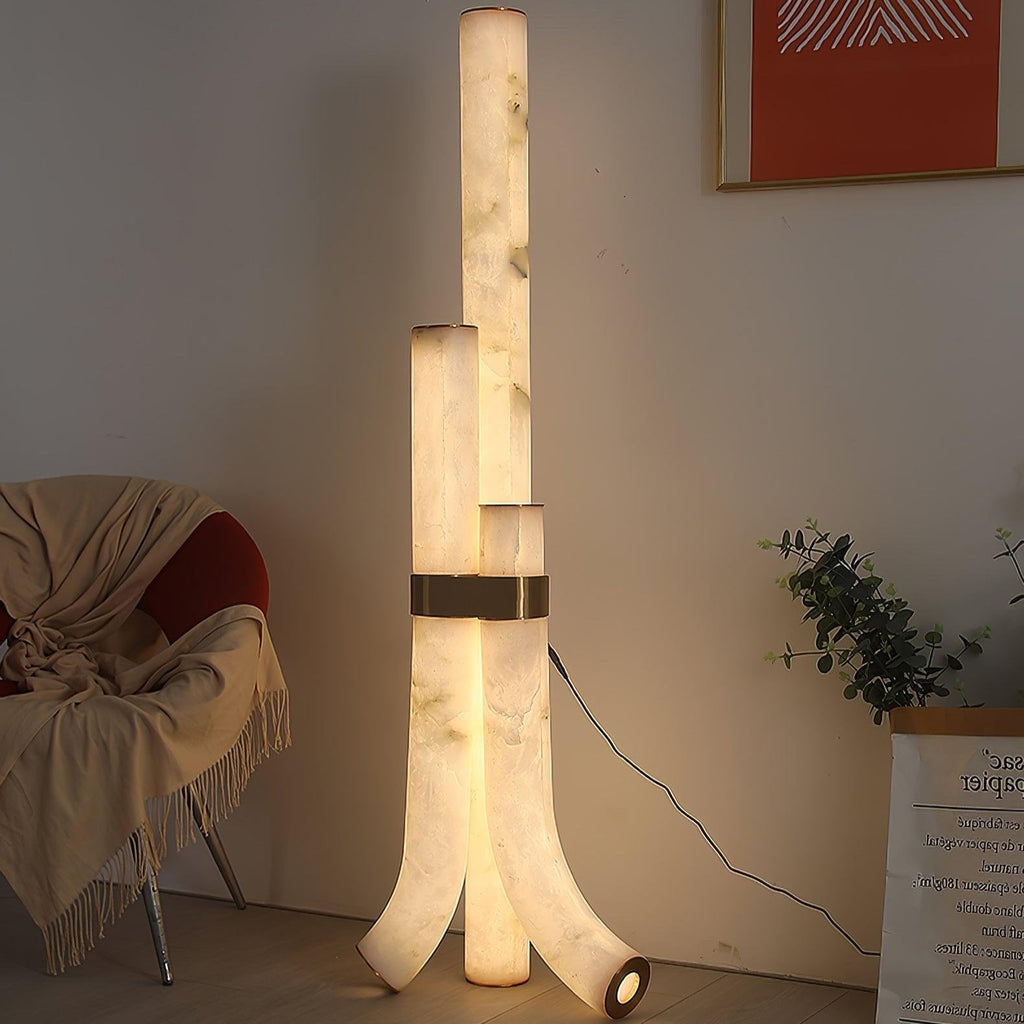 Lampada da Terra in Pietra con Pannelli di Alabastro Alti