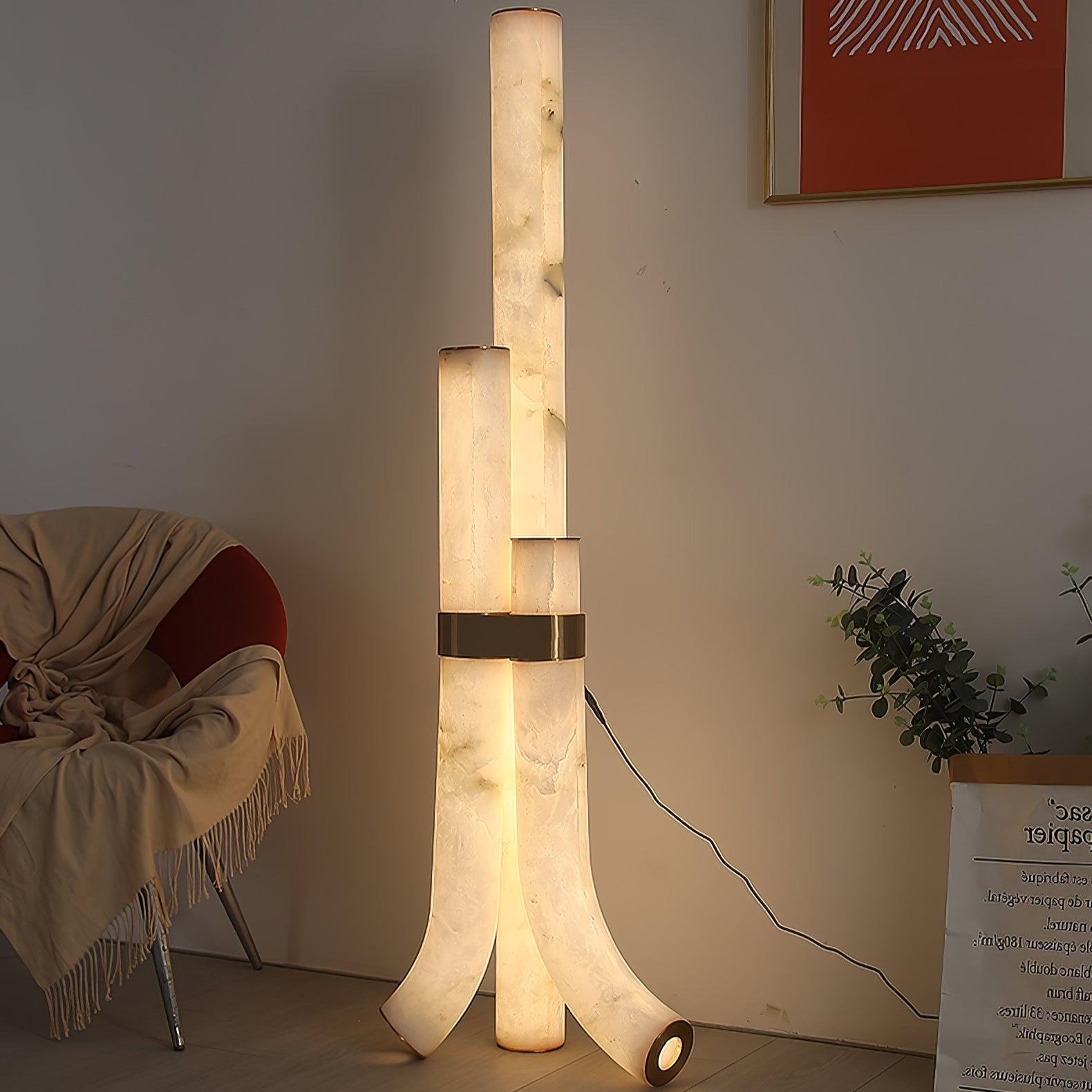 Lampada da Terra in Pietra con Pannelli di Alabastro Alti