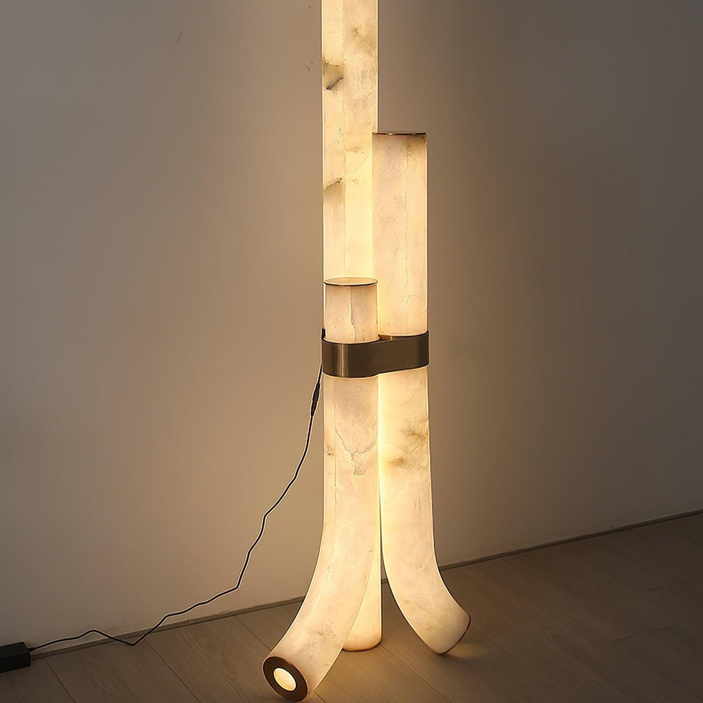 Lampada da Terra in Pietra con Pannelli di Alabastro Alti