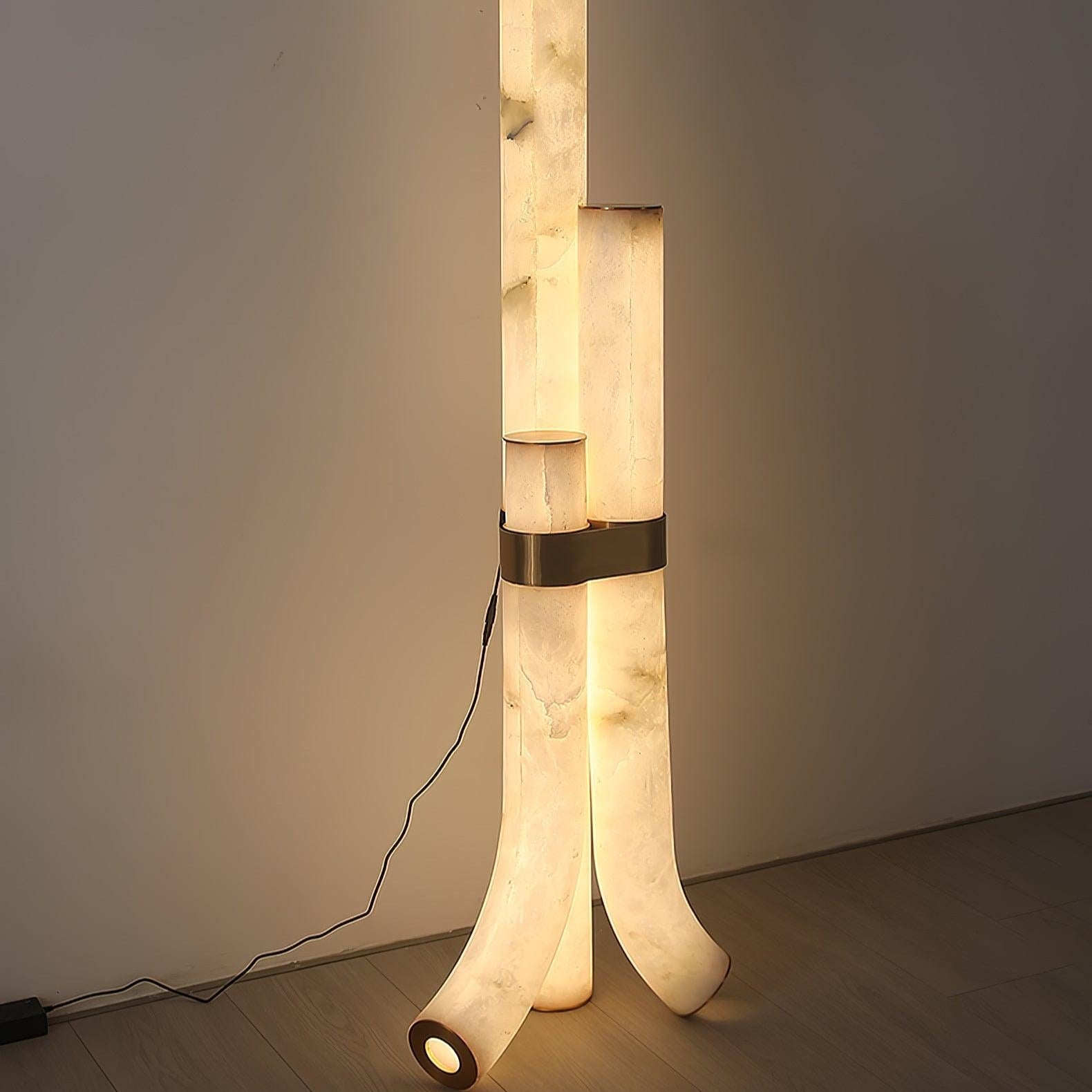 Lampada da Terra in Pietra con Pannelli di Alabastro Alti