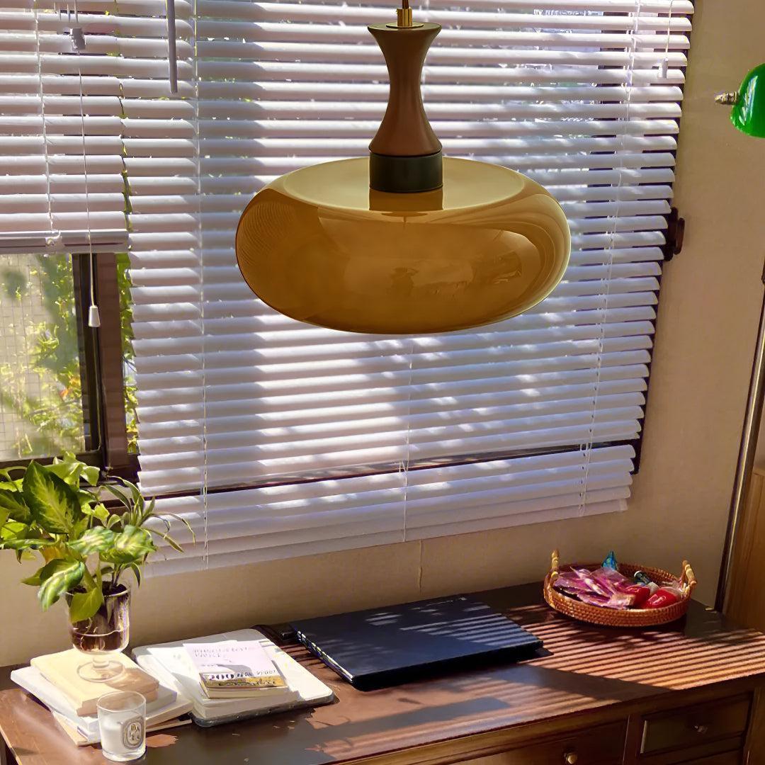 Lampada a Sospensione Plug-In con Paralume in Vetro Marrone per Sala da Pranzo