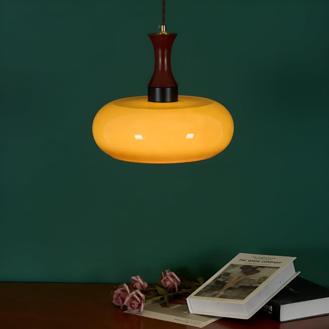 Lampada a Sospensione Plug-In con Paralume in Vetro Marrone per Sala da Pranzo