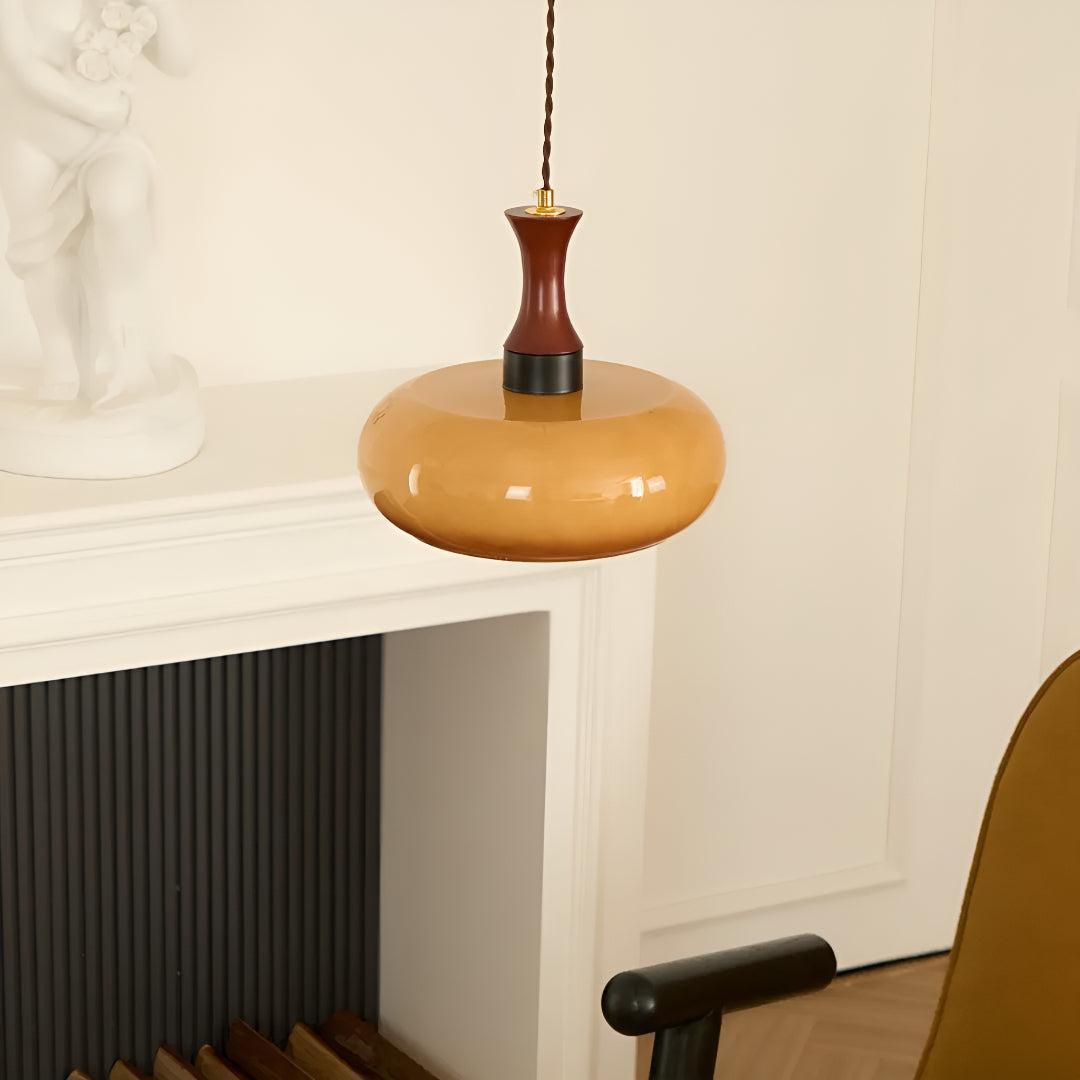 Lampada a Sospensione Plug-In con Paralume in Vetro Marrone per Sala da Pranzo