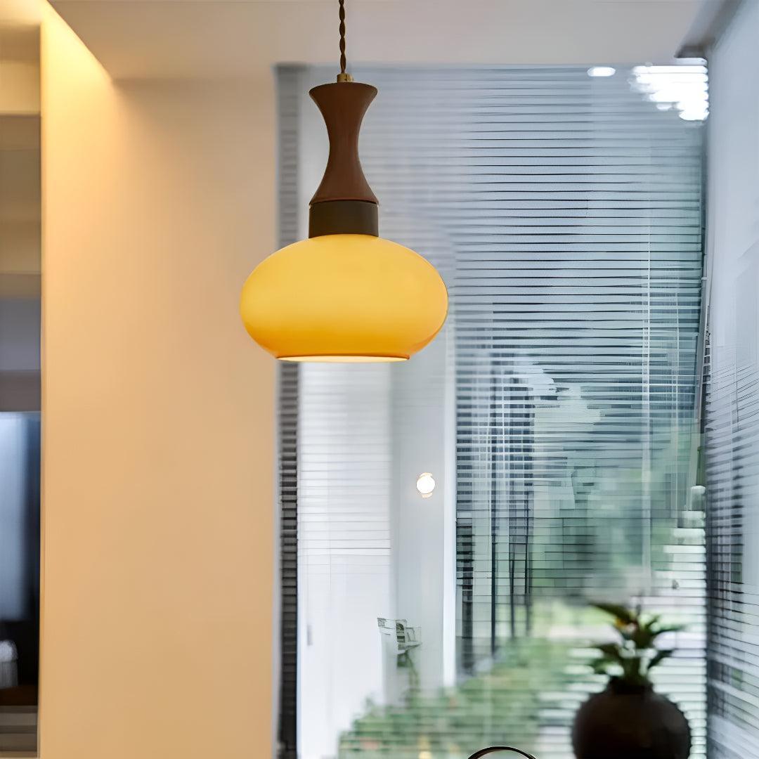 Lampada a Sospensione Plug-In con Paralume in Vetro Marrone per Sala da Pranzo