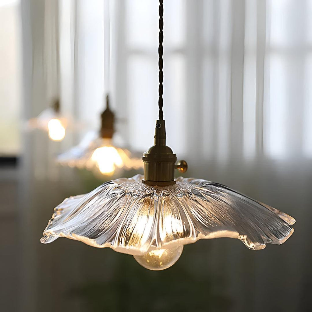Lampada a Sospensione Plug In con Design in Vetro a Forma di Fiore