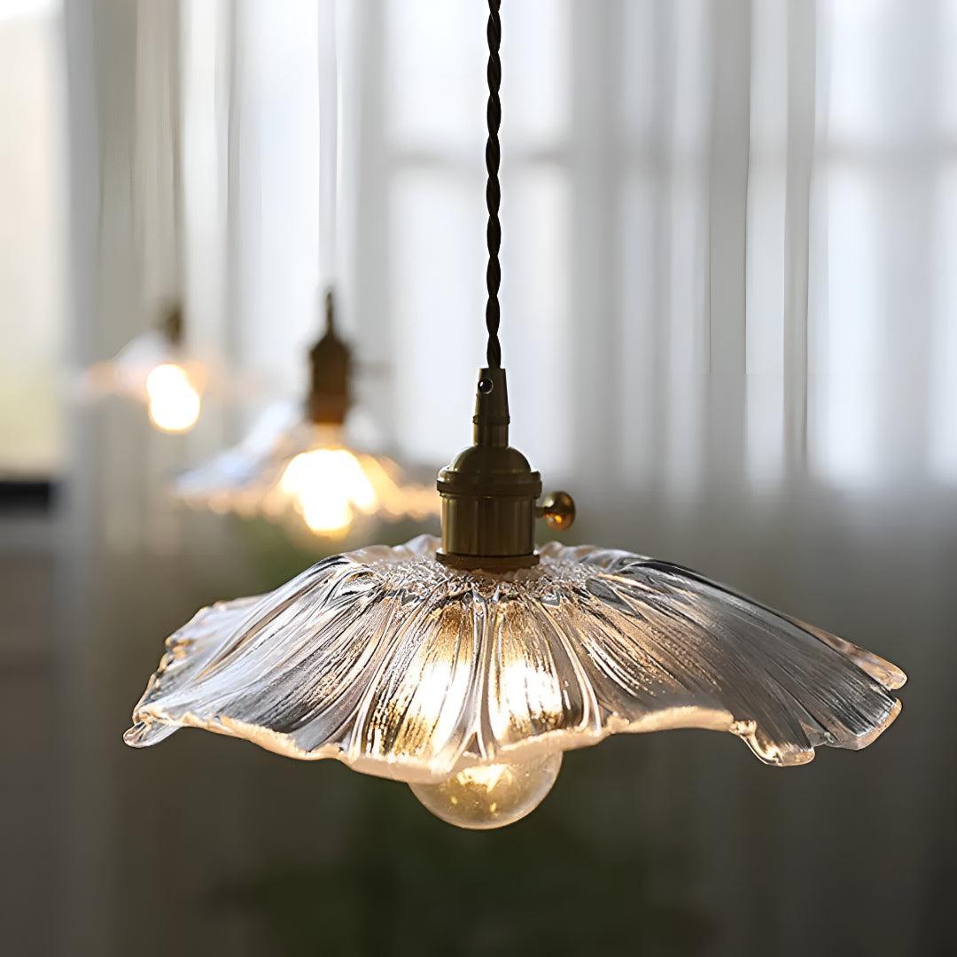 Lampada a Sospensione Plug In con Design in Vetro a Forma di Fiore