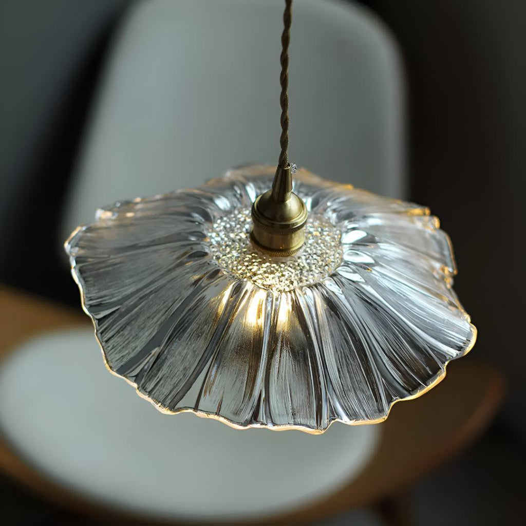 Lampada a Sospensione Plug In con Design in Vetro a Forma di Fiore