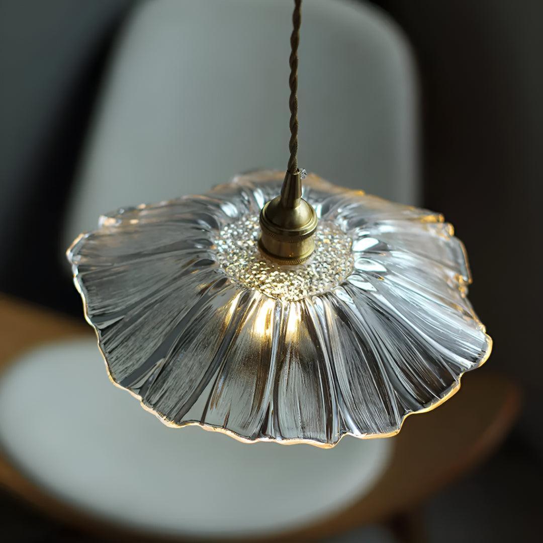 Lampada a Sospensione Plug In con Design in Vetro a Forma di Fiore