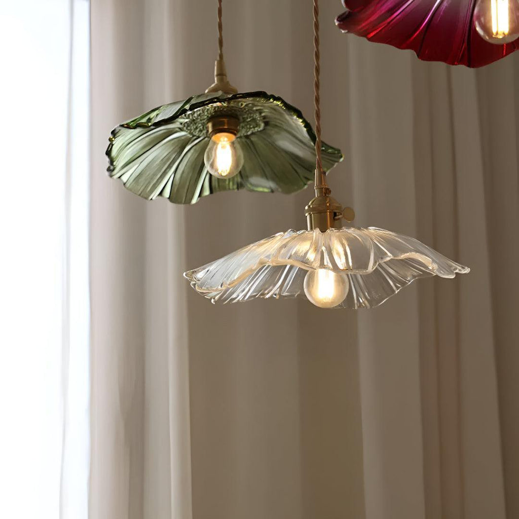 Lampada a Sospensione Plug In con Design in Vetro a Forma di Fiore