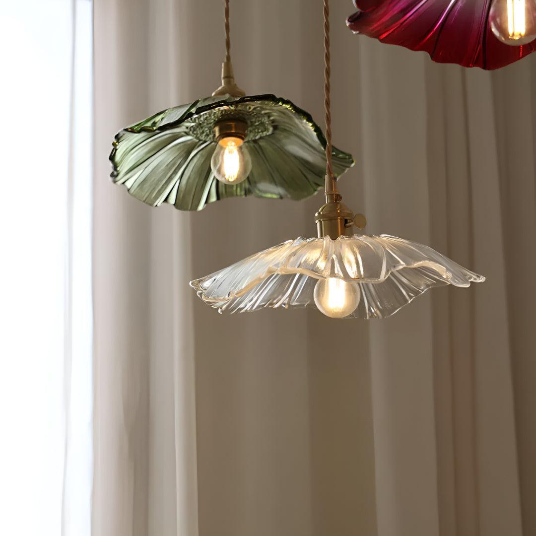 Lampada a Sospensione Plug In con Design in Vetro a Forma di Fiore