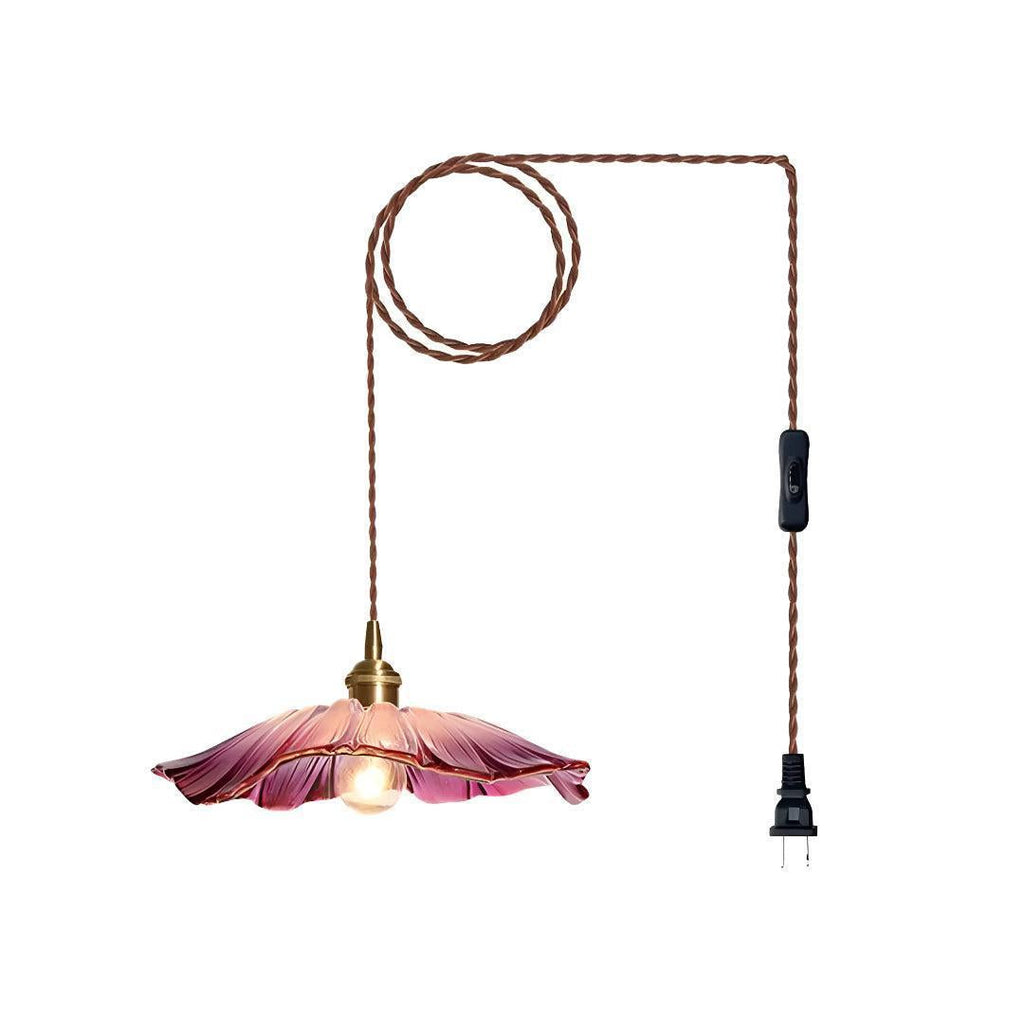 Lampada a Sospensione Plug In con Design in Vetro a Forma di Fiore
