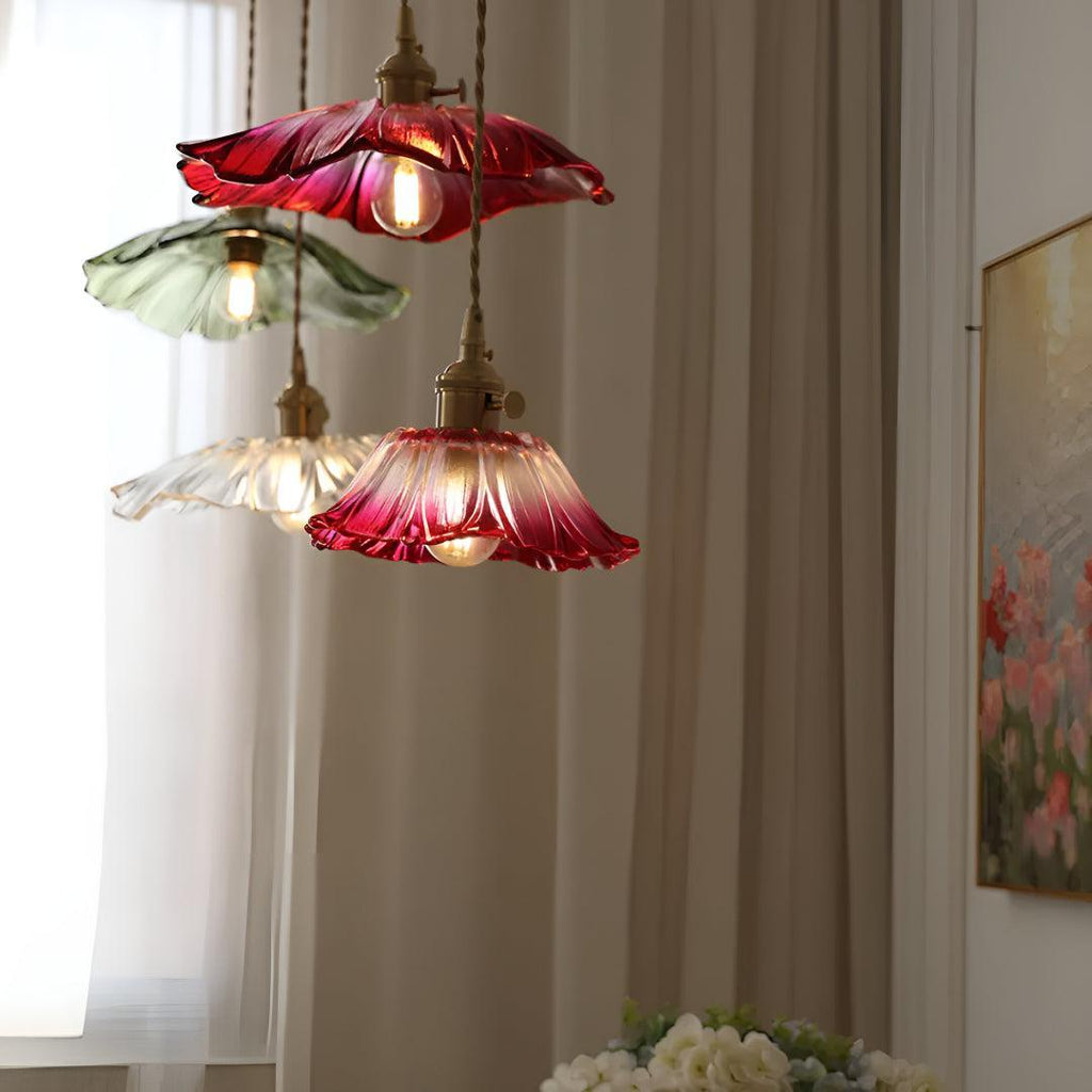 Lampada a Sospensione Plug In con Design in Vetro a Forma di Fiore