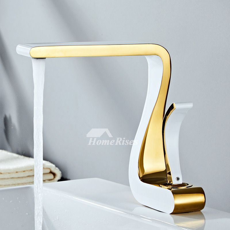 Rubinetti per lavabo da bagno in oro lucido, monocomando, in ottone, bianchi, moderni, a foro singolo