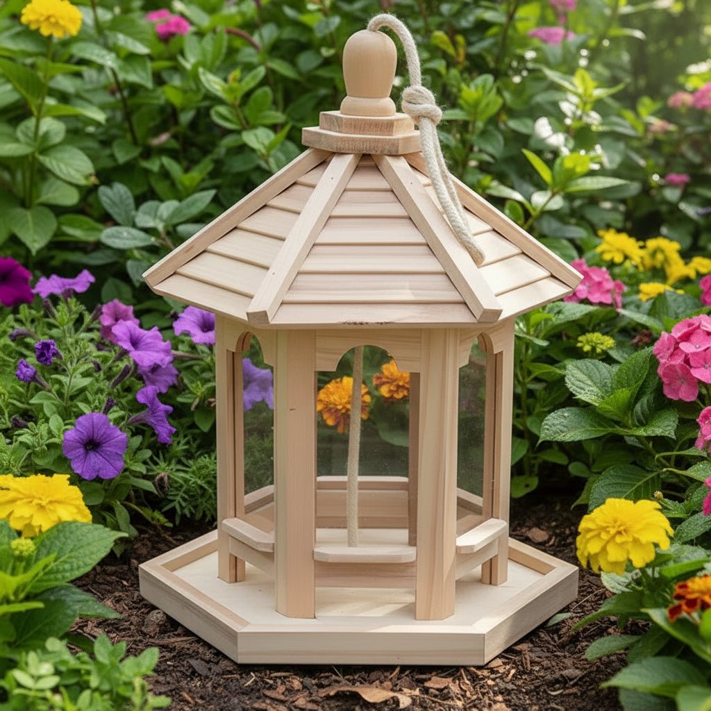 Mangiatore per Uccelli in Legno Casa per Semi Appesa Giardino Esterno