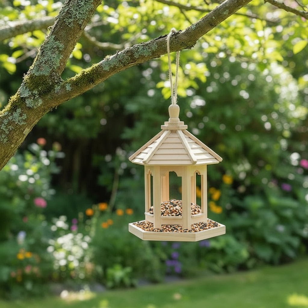 Mangiatore per Uccelli in Legno Casa per Semi Appesa Giardino Esterno