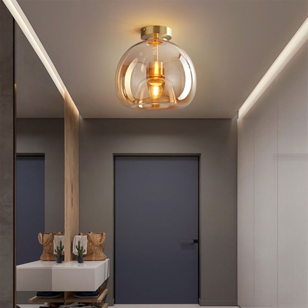 Noraya | Moderno Lampadario in Vetro e Rame con Attacco E27 per Illuminazione di Corridoi e Camere da Letto