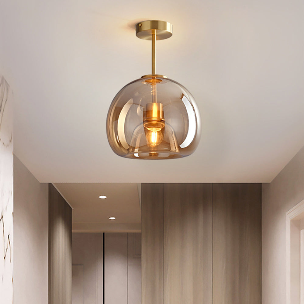 Noraya | Moderno Lampadario in Vetro e Rame con Attacco E27 per Illuminazione di Corridoi e Camere da Letto