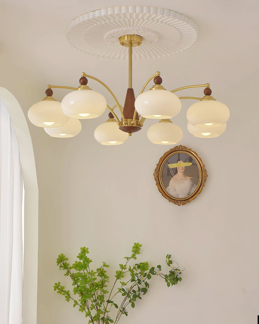 Lampadario Retro Melodica in Legno Vittoriano e Ottone