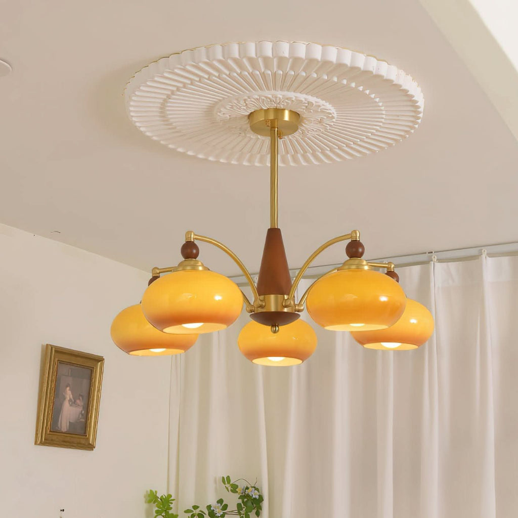 Lampadario Retro Melodica in Legno Vittoriano e Ottone