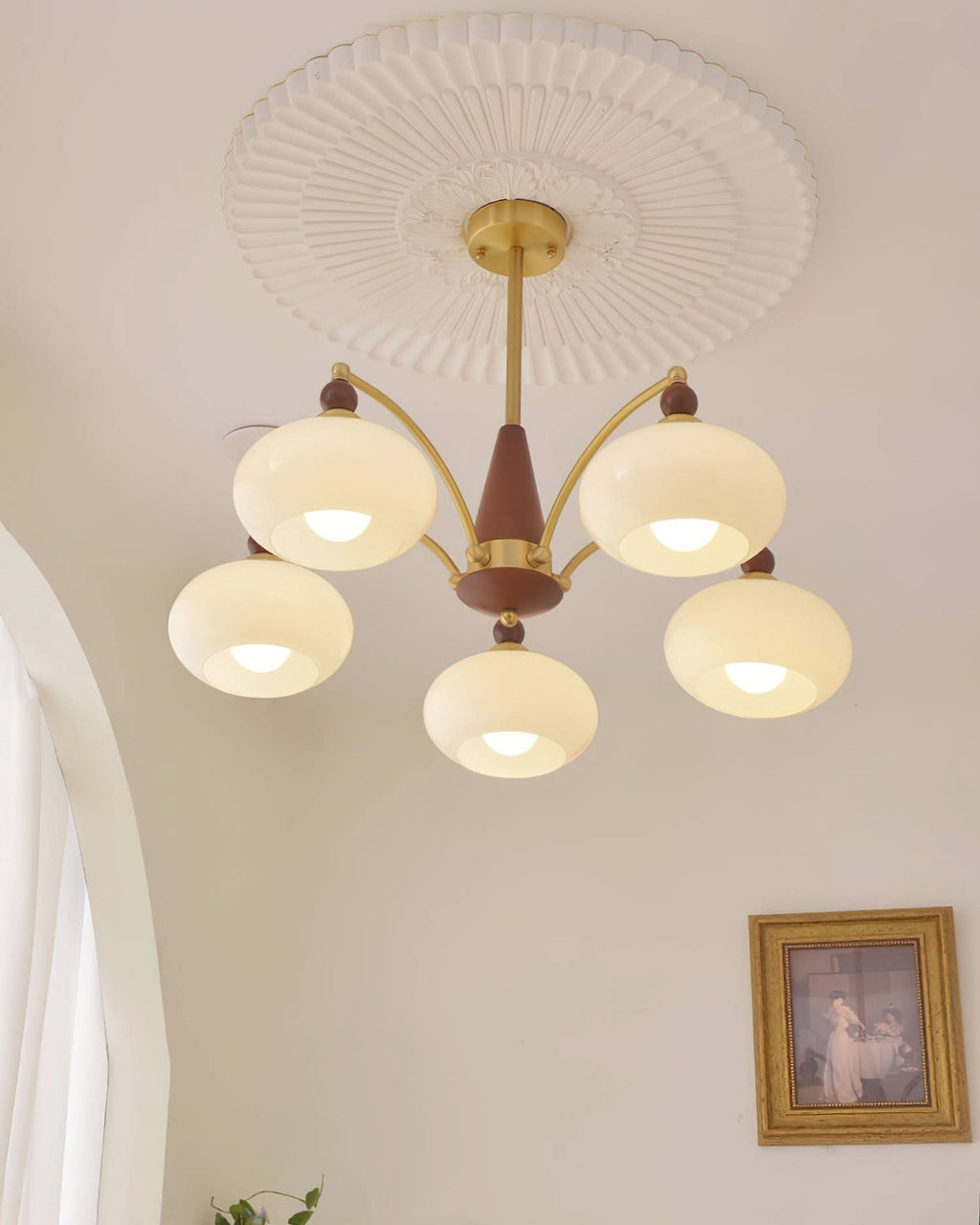 Lampadario Retro Melodica in Legno Vittoriano e Ottone