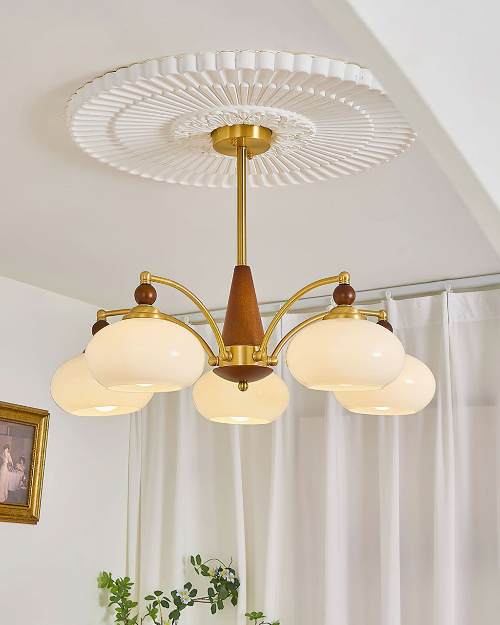 Lampadario Retro Melodica in Legno Vittoriano e Ottone