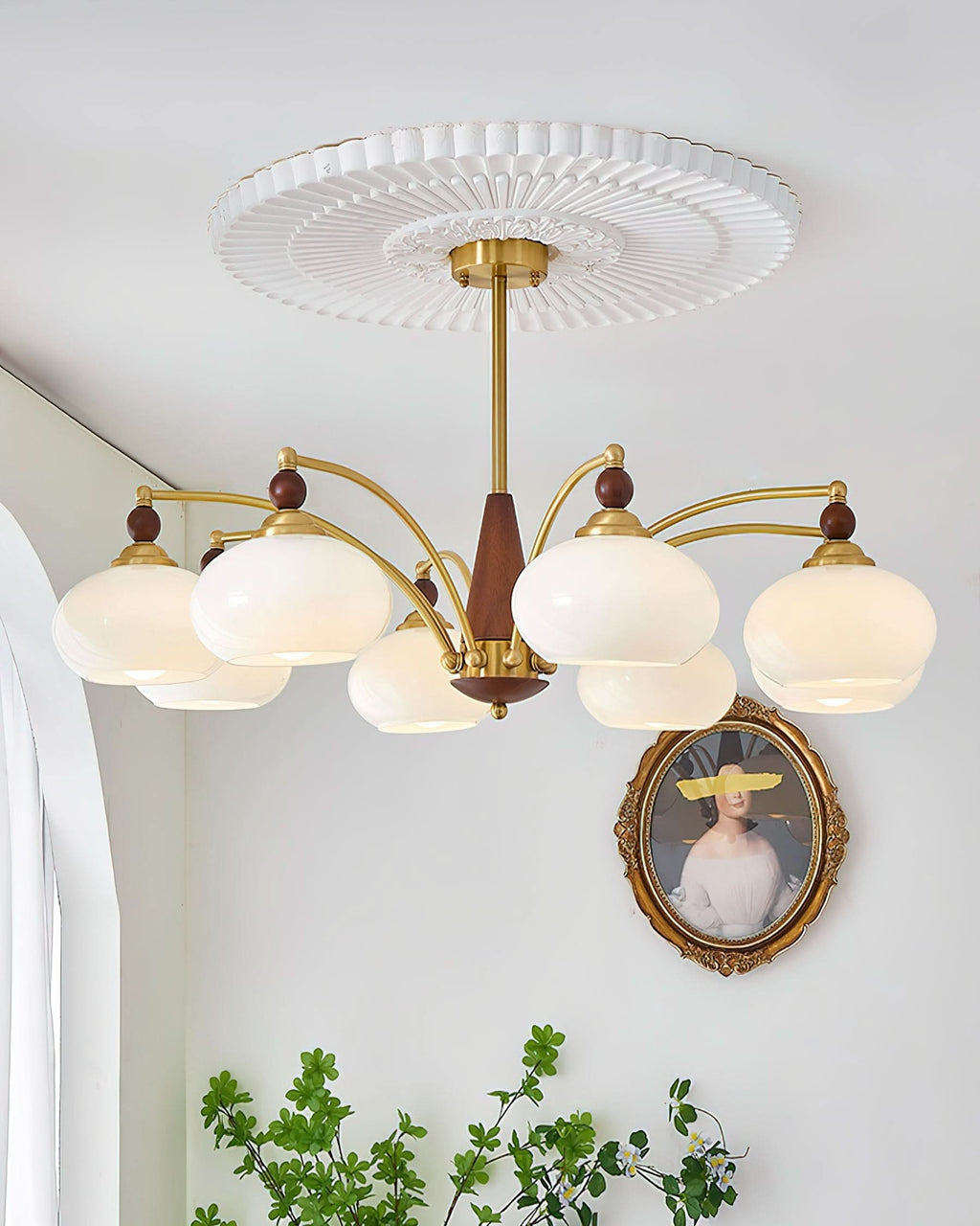 Lampadario Retro Melodica in Legno Vittoriano e Ottone