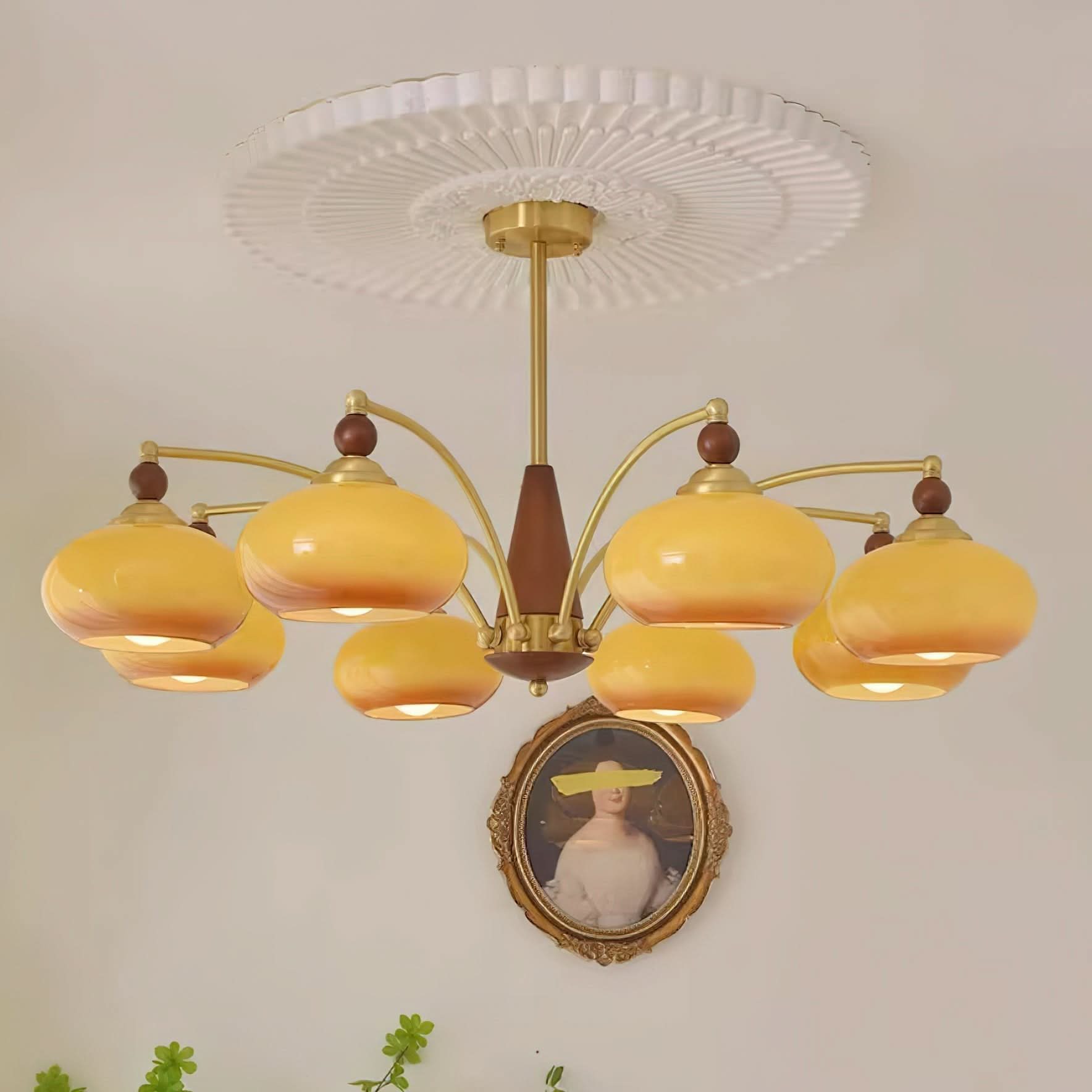 Lampadario Retro Melodica in Legno Vittoriano e Ottone