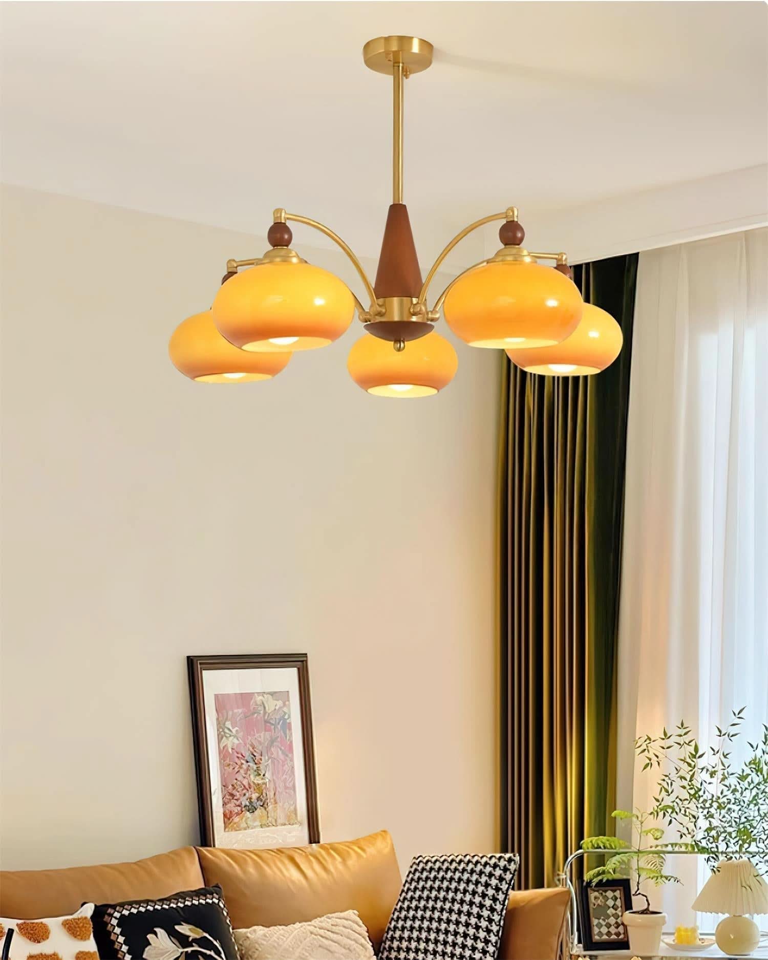 Lampadario Retro Melodica in Legno Vittoriano e Ottone