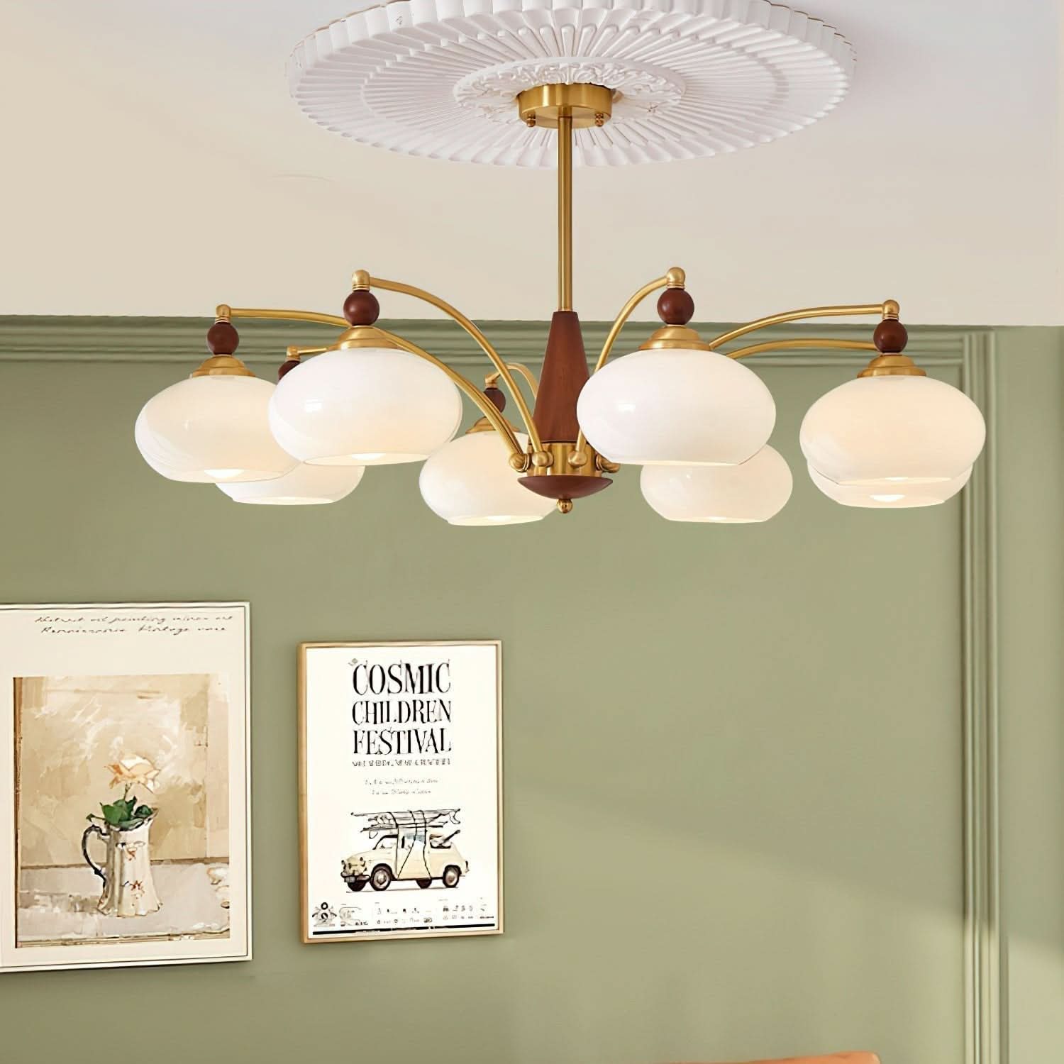 Lampadario Retro Melodica in Legno Vittoriano e Ottone