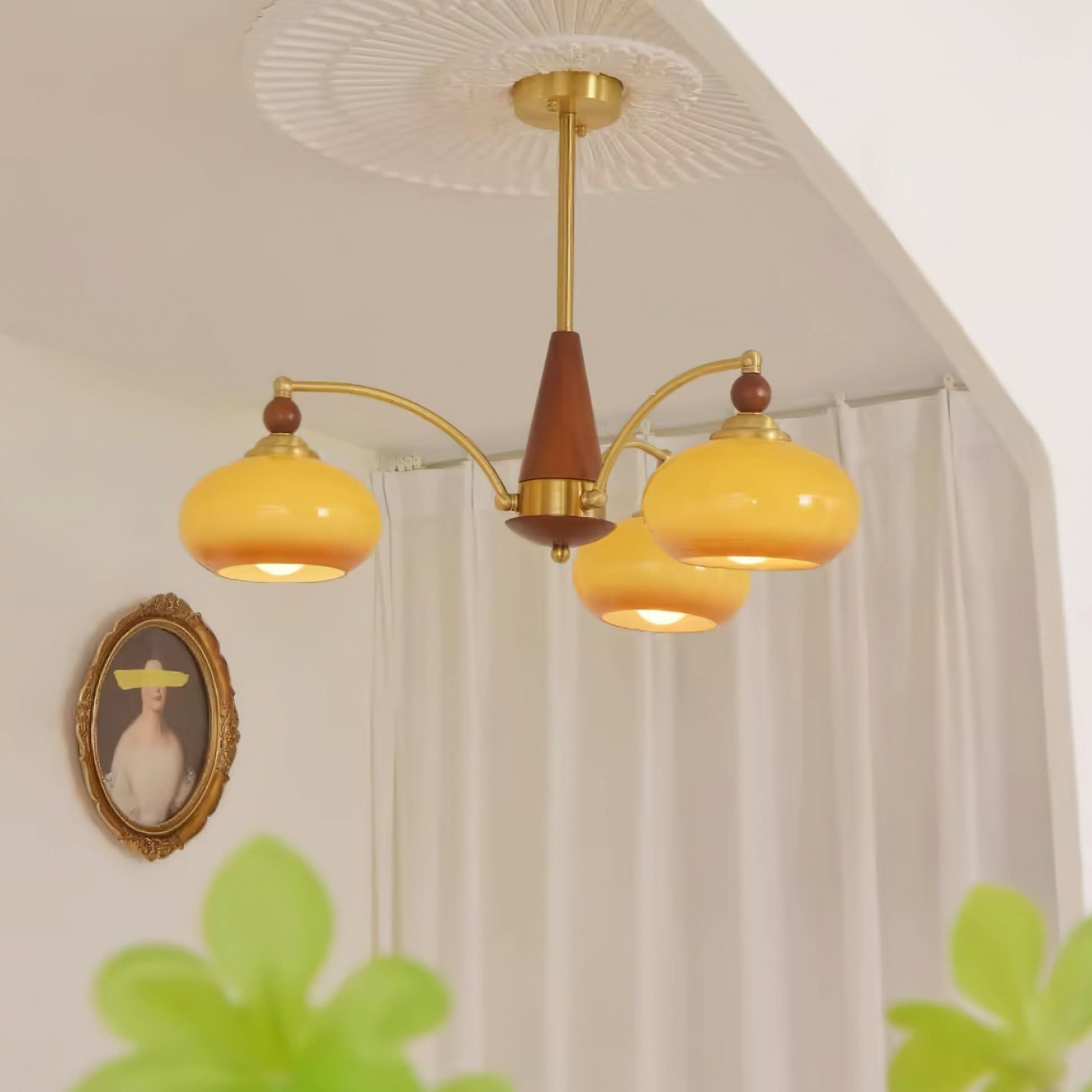 Lampadario Retro Melodica in Legno Vittoriano e Ottone