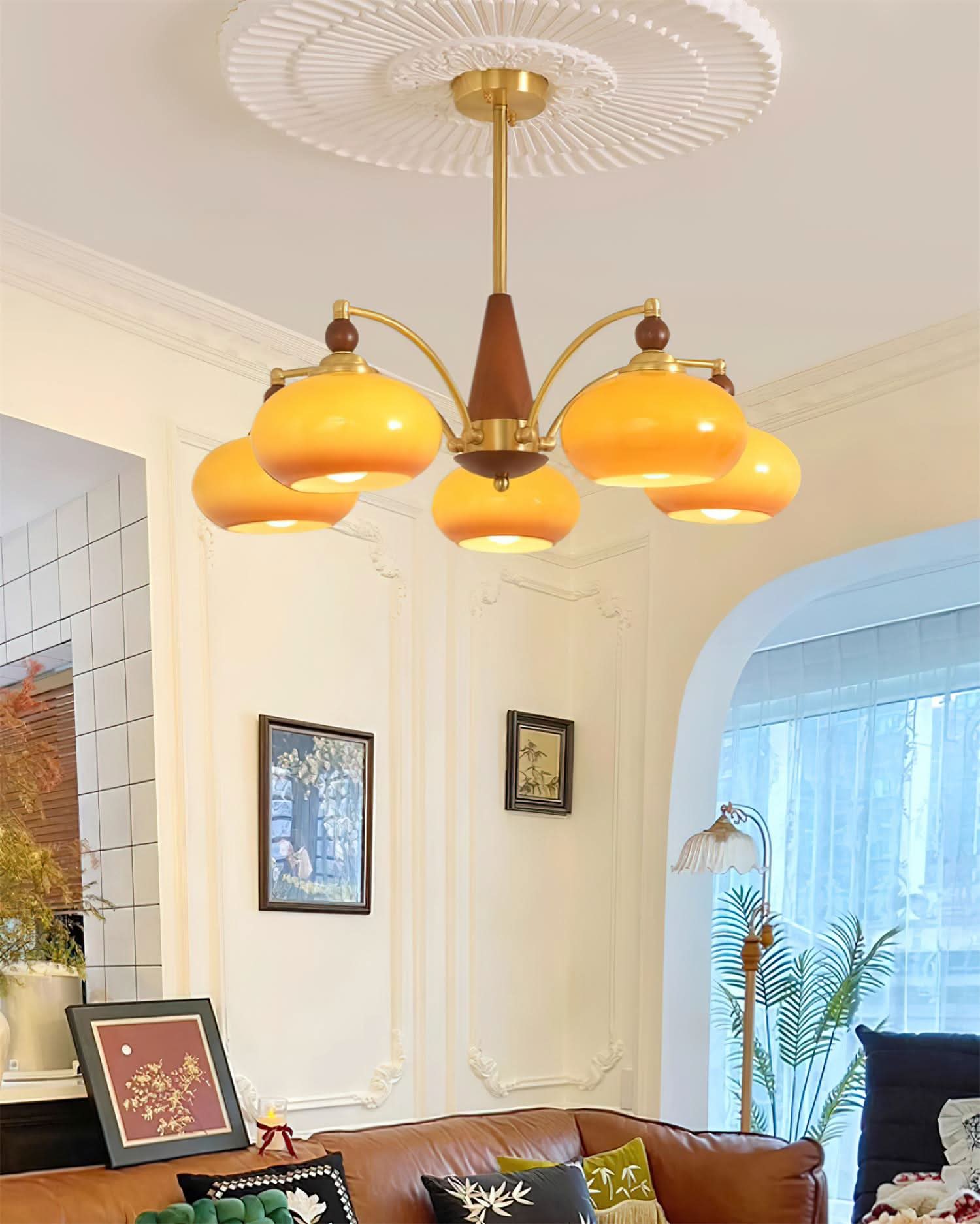 Lampadario Retro Melodica in Legno Vittoriano e Ottone