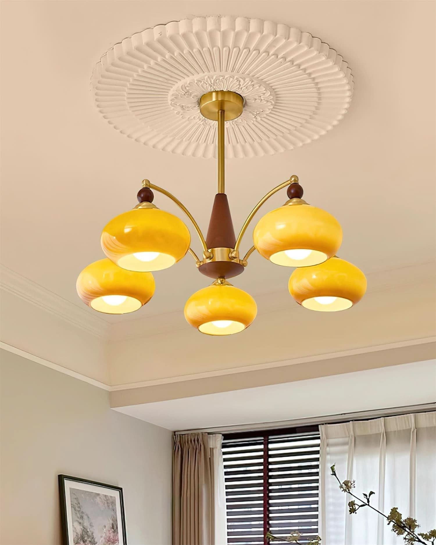Lampadario Retro Melodica in Legno Vittoriano e Ottone