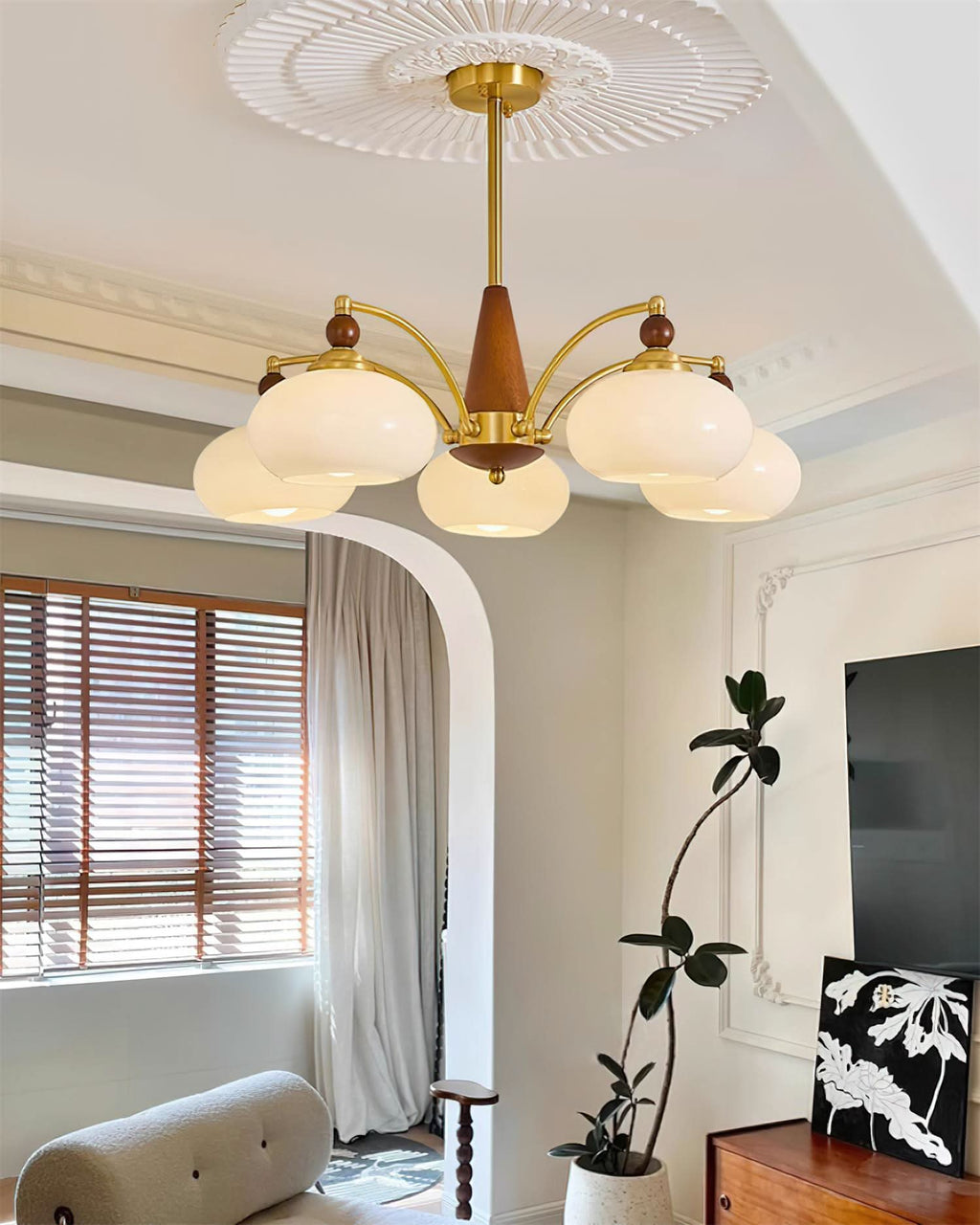 Lampadario Retro Melodica in Legno Vittoriano e Ottone
