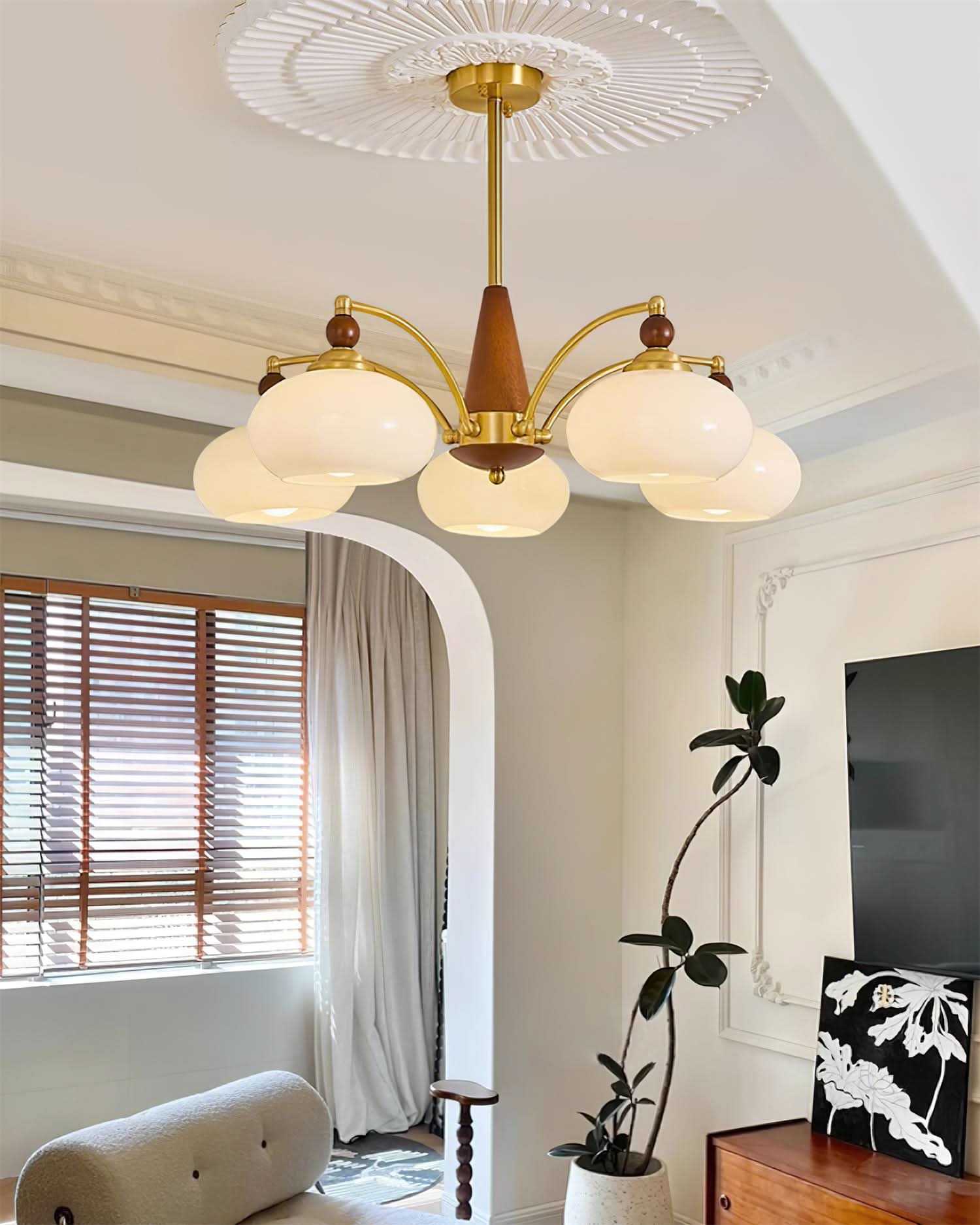 Lampadario Retro Melodica in Legno Vittoriano e Ottone