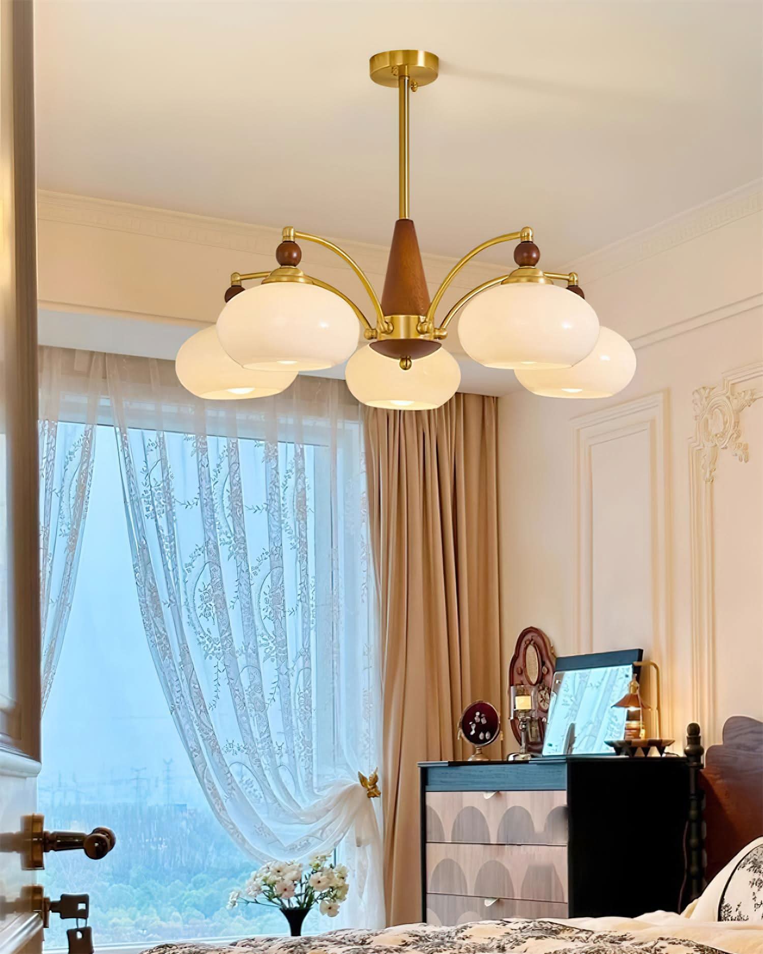 Lampadario Retro Melodica in Legno Vittoriano e Ottone