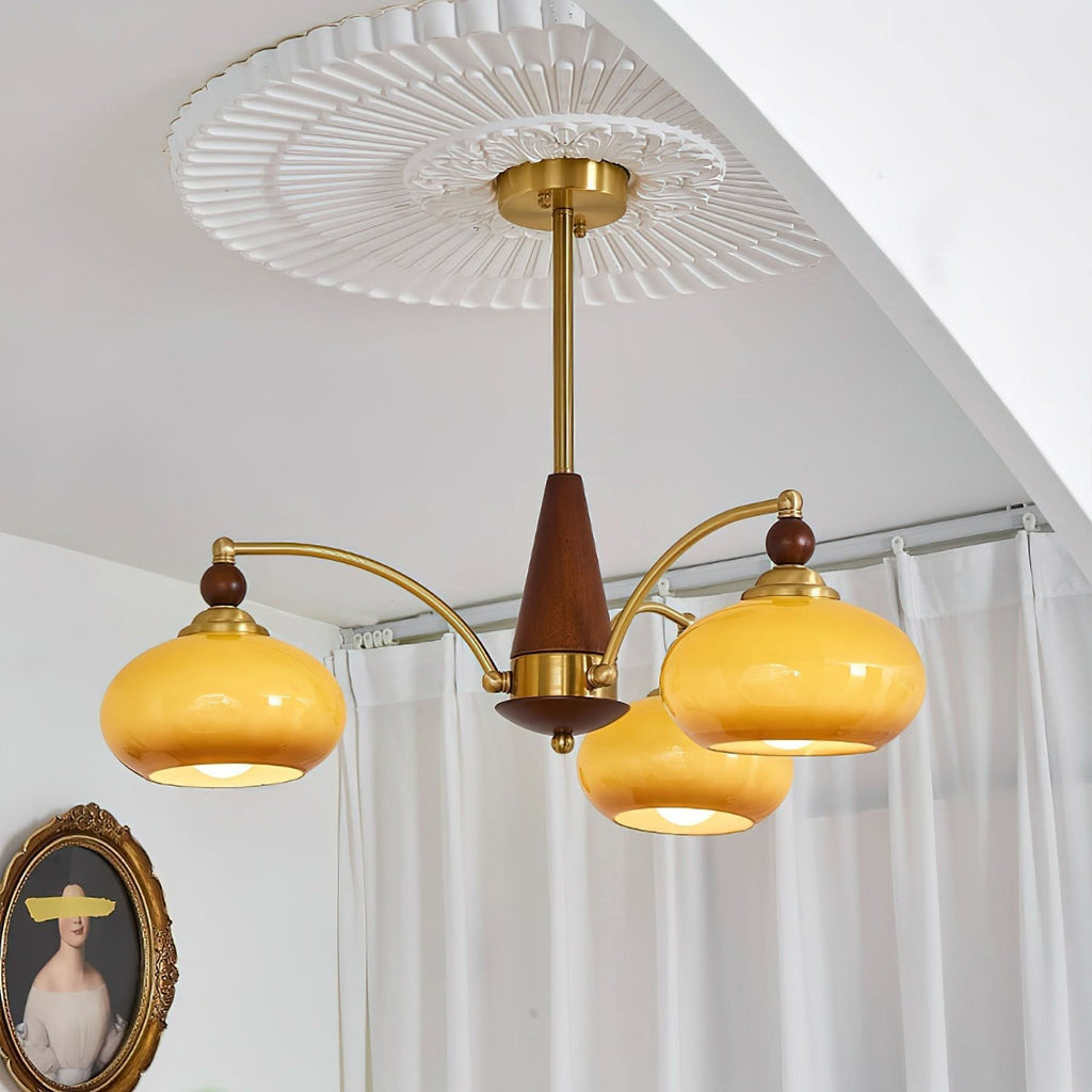 Lampadario Retro Melodica in Legno Vittoriano e Ottone
