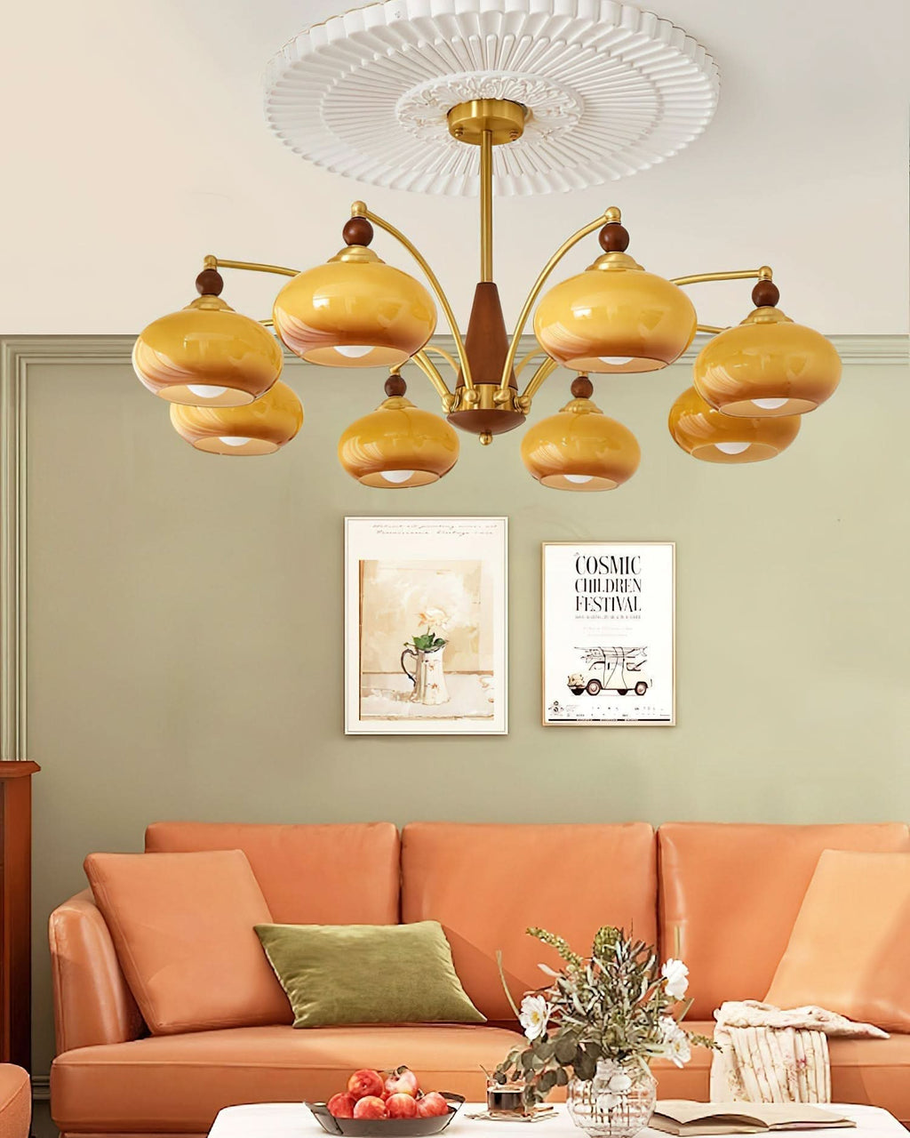 Lampadario Retro Melodica in Legno Vittoriano e Ottone